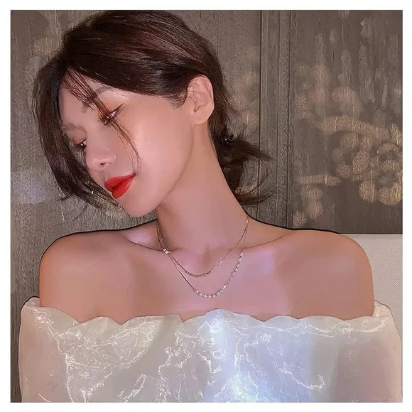 Stainless steel double layer silver tone necklace - Picture 8 of 9